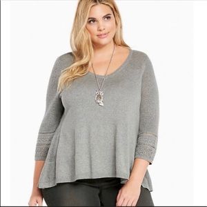 Torrid Gray 3/4 Sleeve V-neck Sweater
